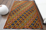 1960'lardan Anadolu kökenli ikat desenli el dokuma vintage kilim, 158x233 cm