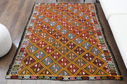 1960'lardan Anadolu kökenli ikat desenli el dokuma vintage kilim, 156x185 cm