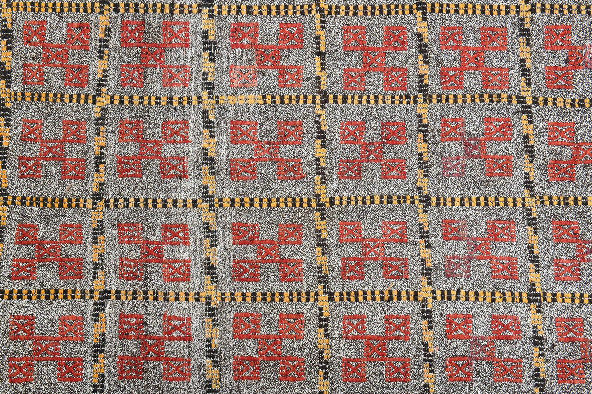 Salon için ikat desenli el dokuma vintage kilim – 169x248 cm