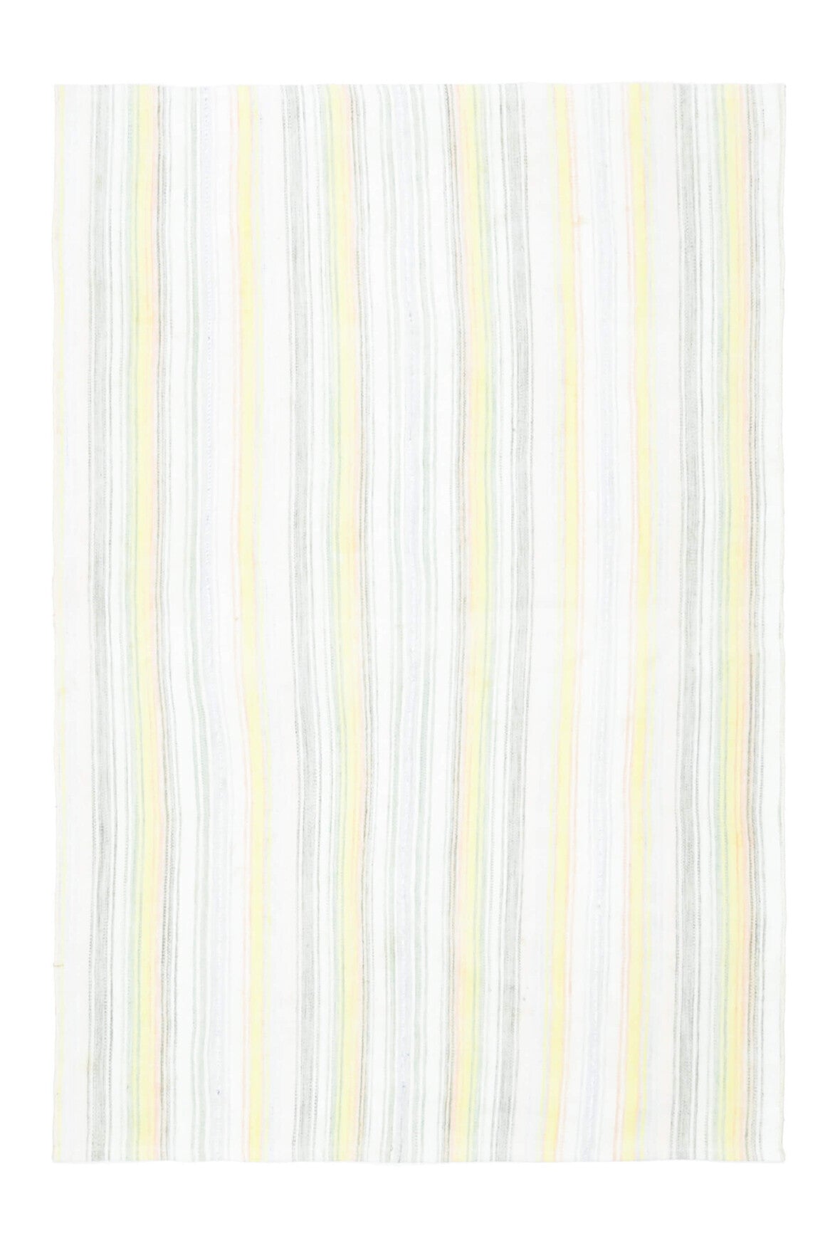 147x217 cm bej ve yeşil çizgili el dokuma vintage kilim – üstten tam görünüm