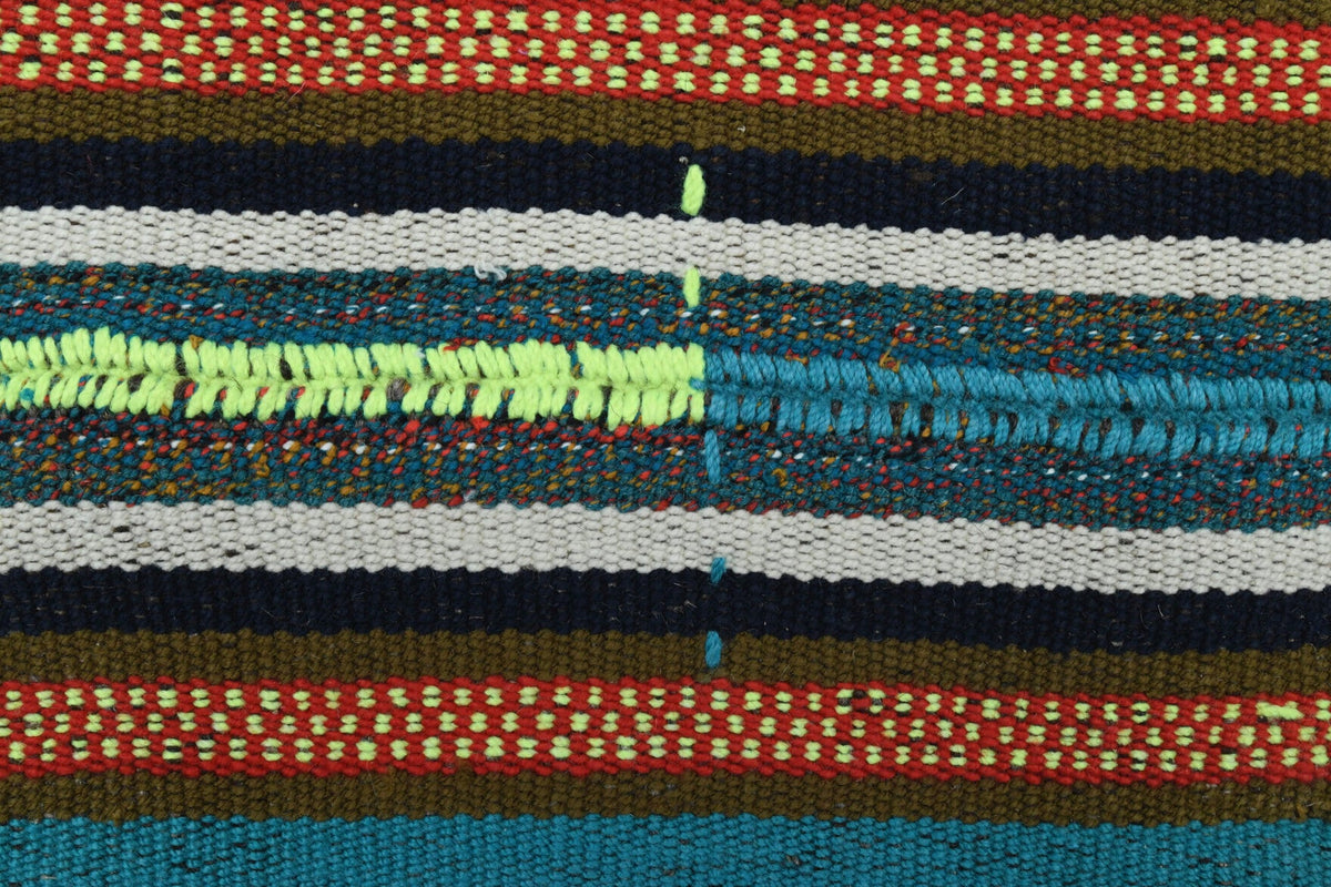 Vintage kilim 149x249 cm – mavi ve turuncu çizgili, el dokuma