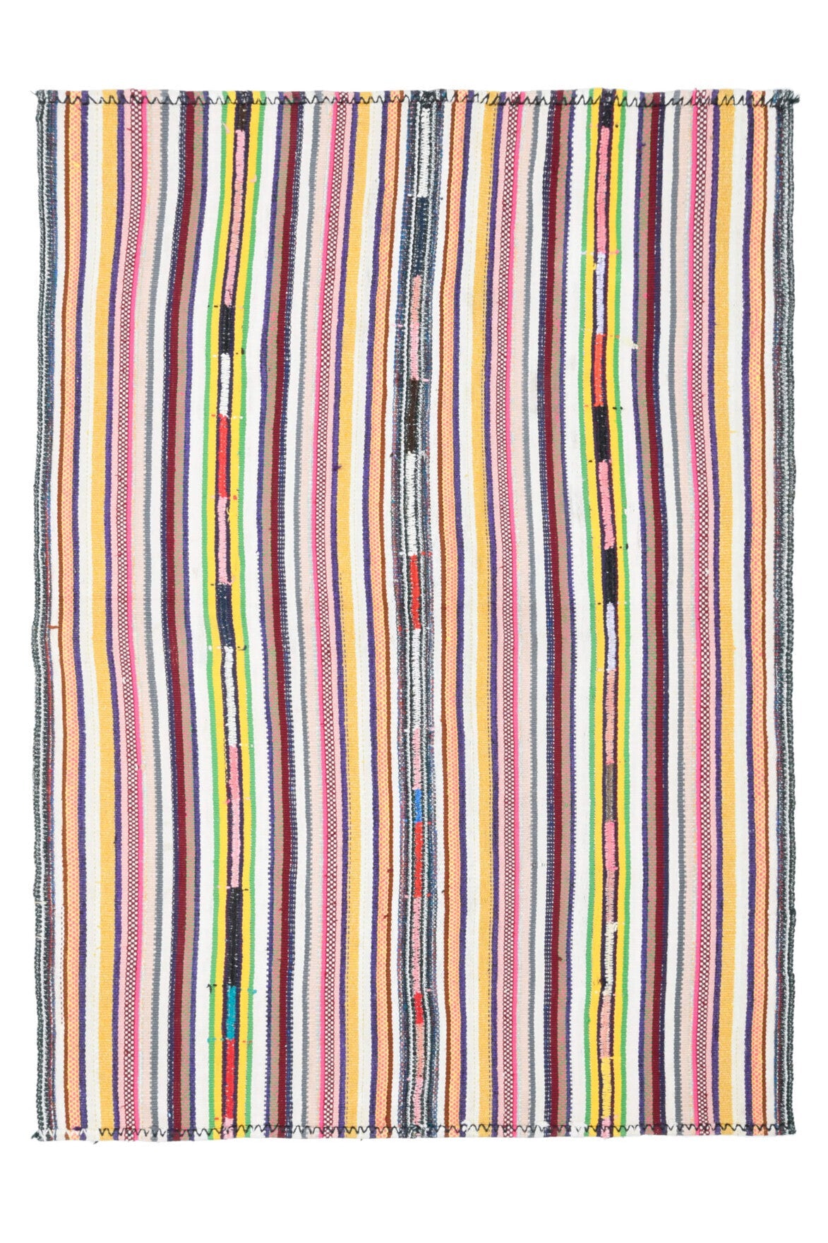 El yapımı vintage halı 150x208 cm çizgili desenli yün