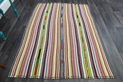 El yapımı vintage halı 150x208 cm çizgili desenli yün - detay görünümü