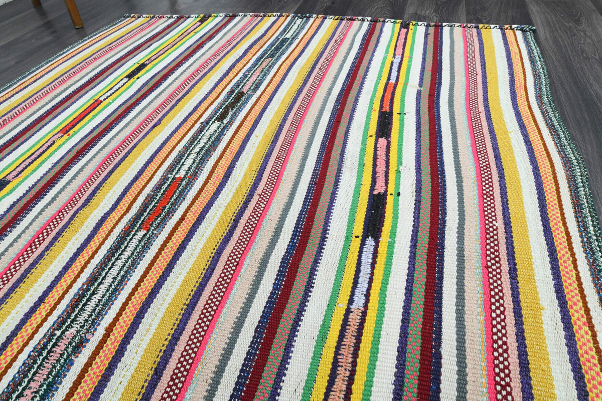 El yapımı vintage halı 150x208 cm çizgili desenli yün - mekan görünümü