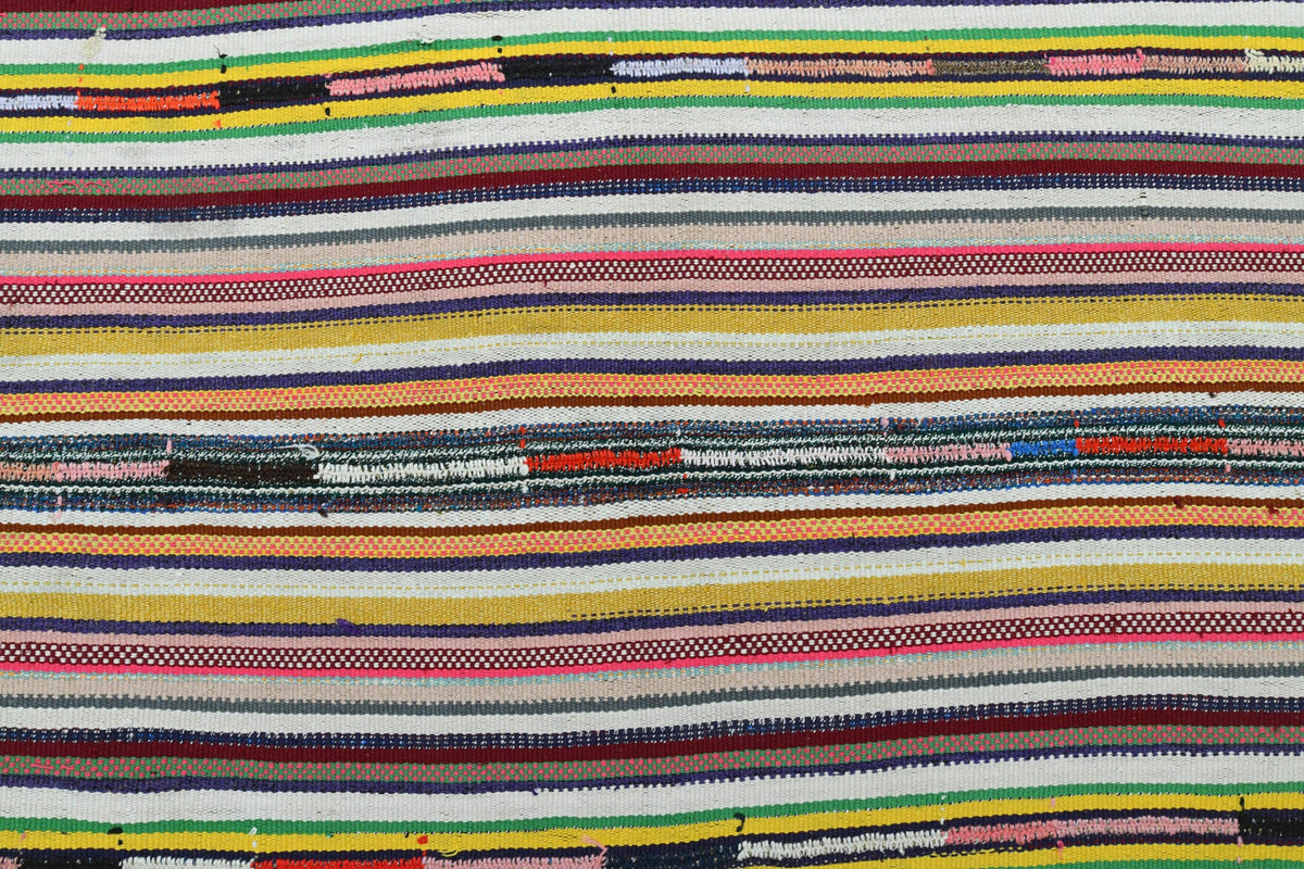El yapımı vintage halı 150x208 cm çizgili desenli yün - üstten görünüm