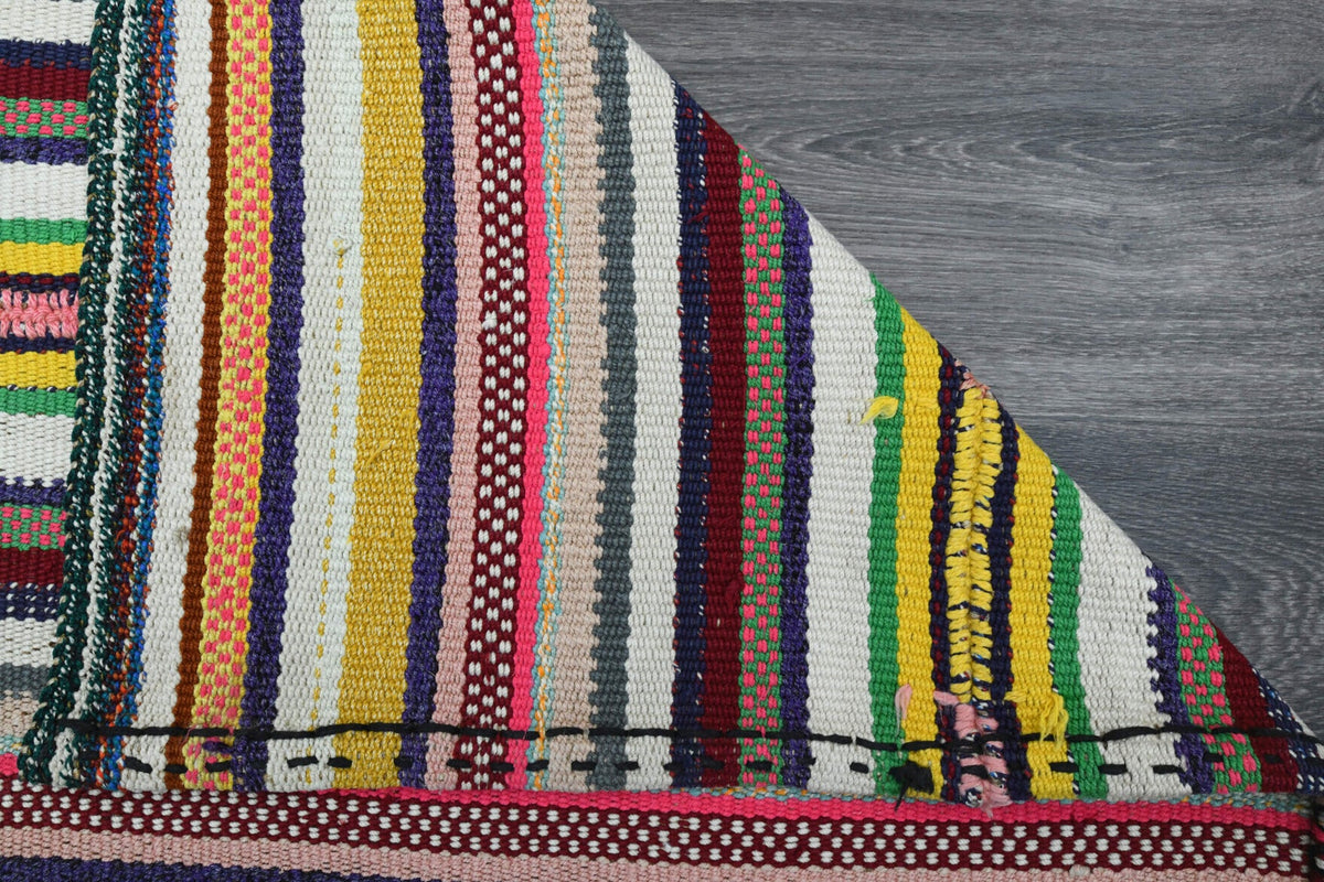 El yapımı vintage halı 150x208 cm çizgili desenli yün - farklı açıdan görünüm