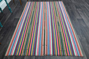 El yapımı vintage halı 157x239 cm çizgili desenli yün - detay görünümü