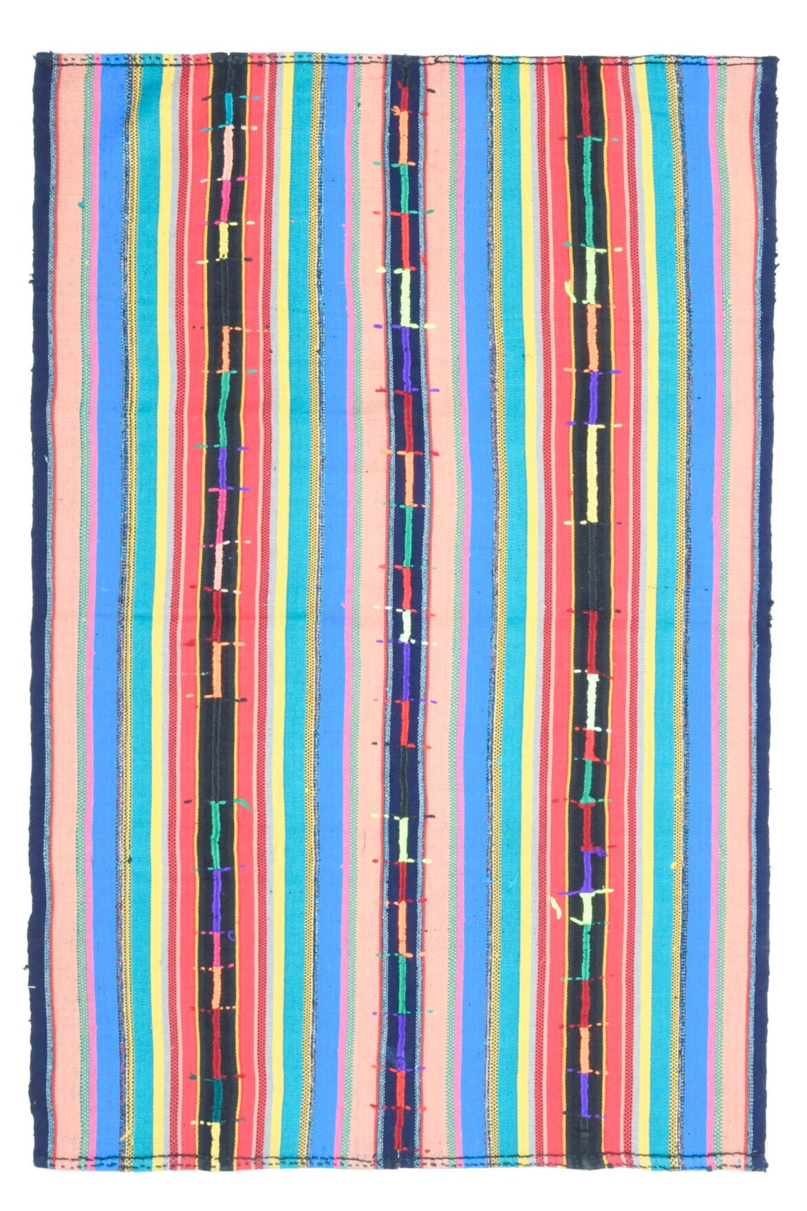 155x233 cm mavi ve pembe çizgili el dokuma vintage kilim – üstten tam görünüm
