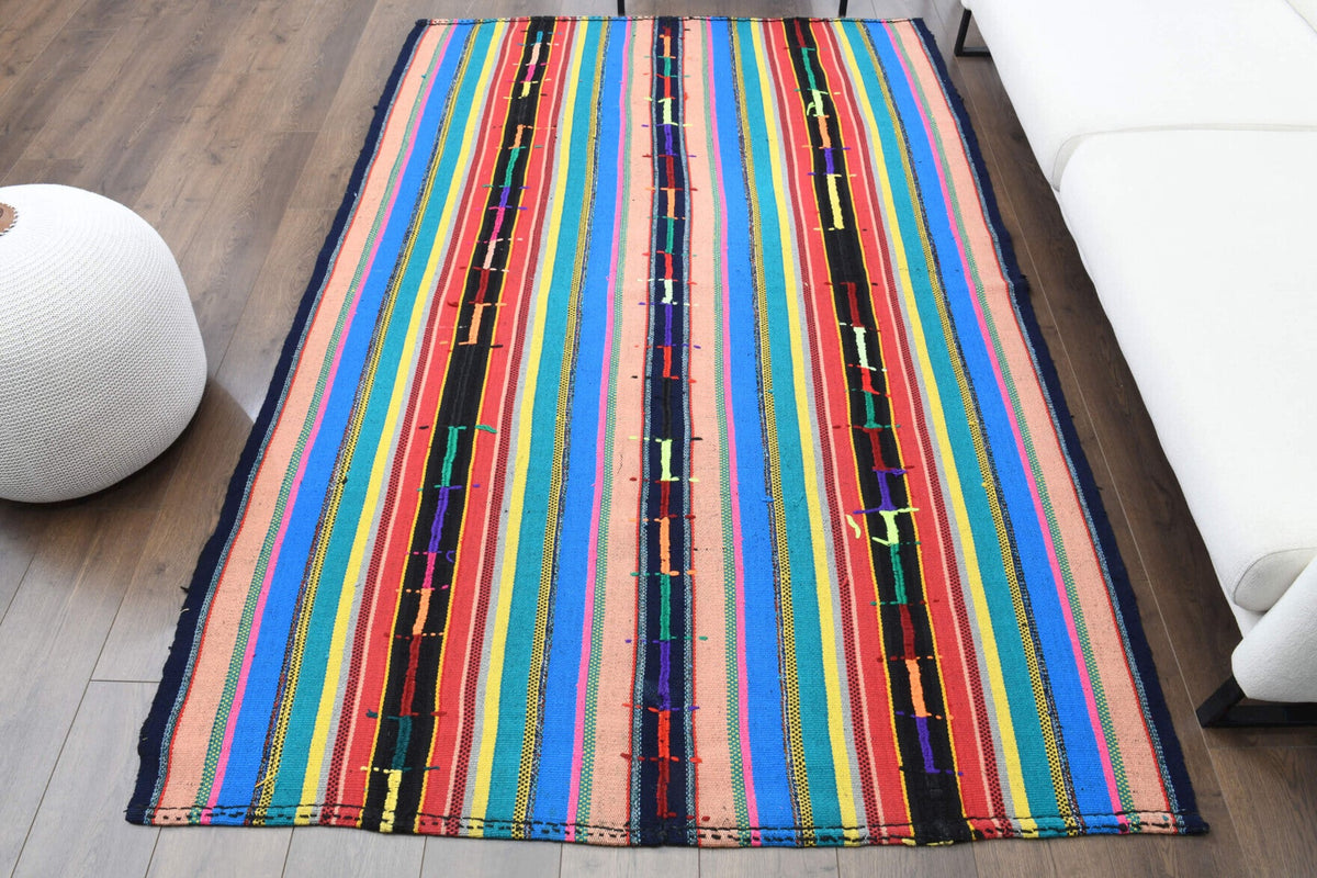 El yapımı vintage halı 155x231 cm çizgili desenli yün - detay görünümü