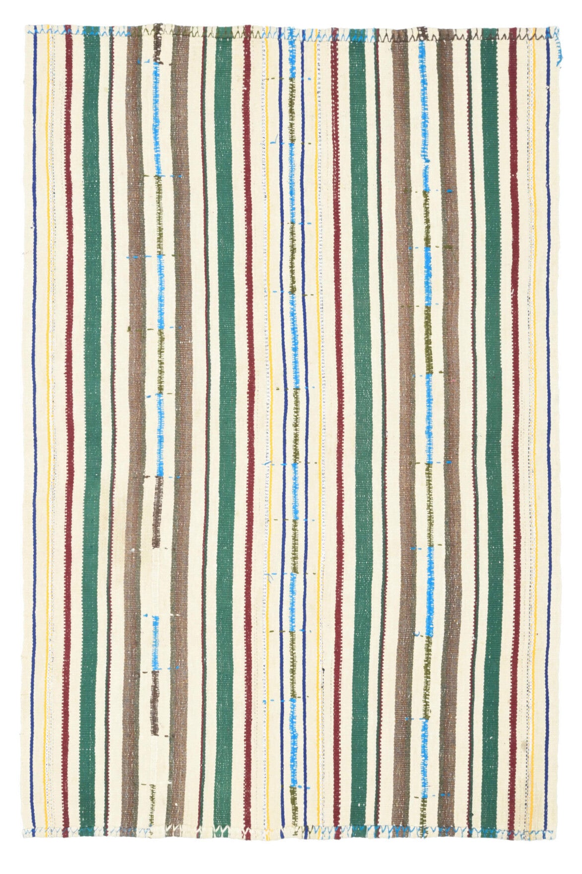 El yapımı vintage halı 150x226 cm çizgili desenli yün - açık alan görünümü