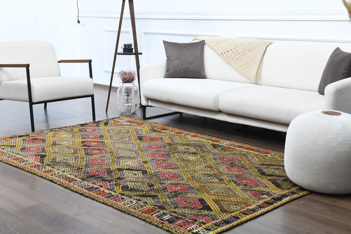 Handmade Vintage Area Kilim Rug