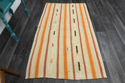 El yapımı vintage halı 109x188 cm çizgili desenli yün - detay görünümü