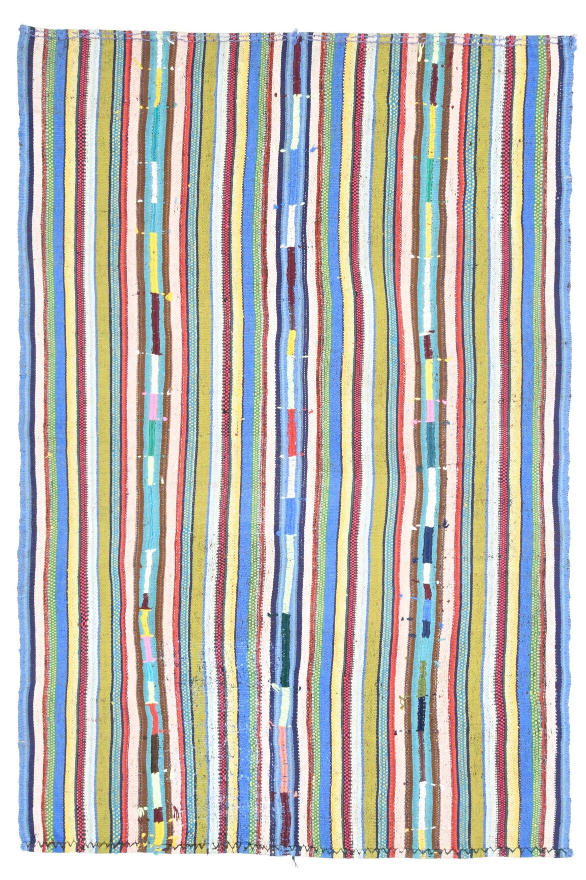 El yapımı vintage halı 157x234 cm çizgili desenli yün - ışık altında renk detayı