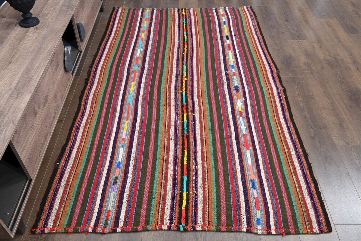 1960'lardan Anadolu kökenli çizgili el dokuma vintage kilim, 148x240 cm