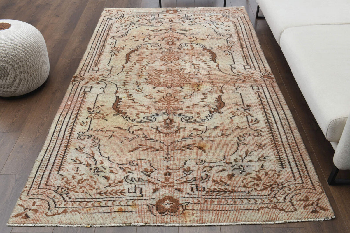 El yapımı vintage halı 150x246 cm oryantal desenli yün - detay görünümü