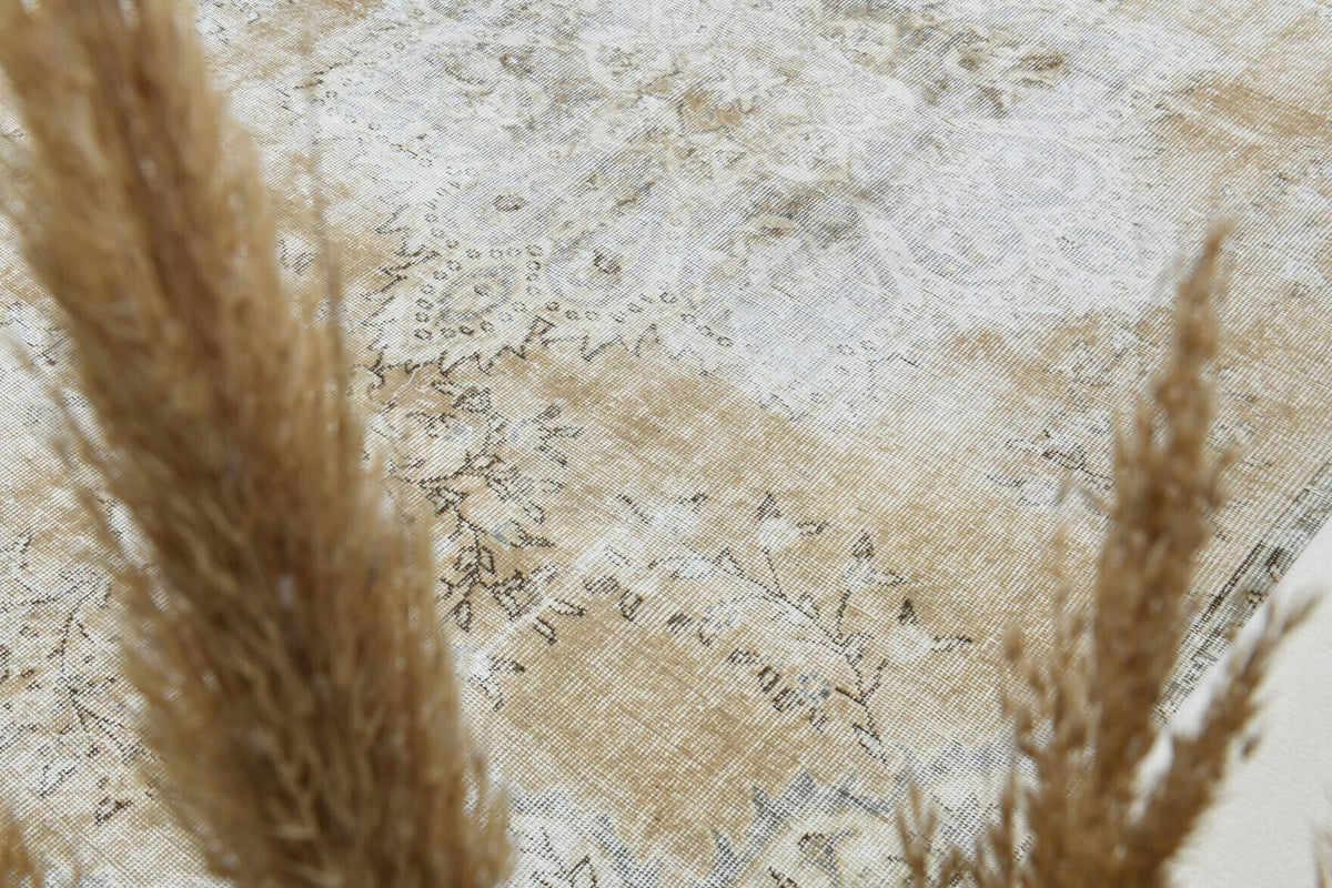 El yapımı vintage halı 183x305 cm yün - yakın çekim doku detayı