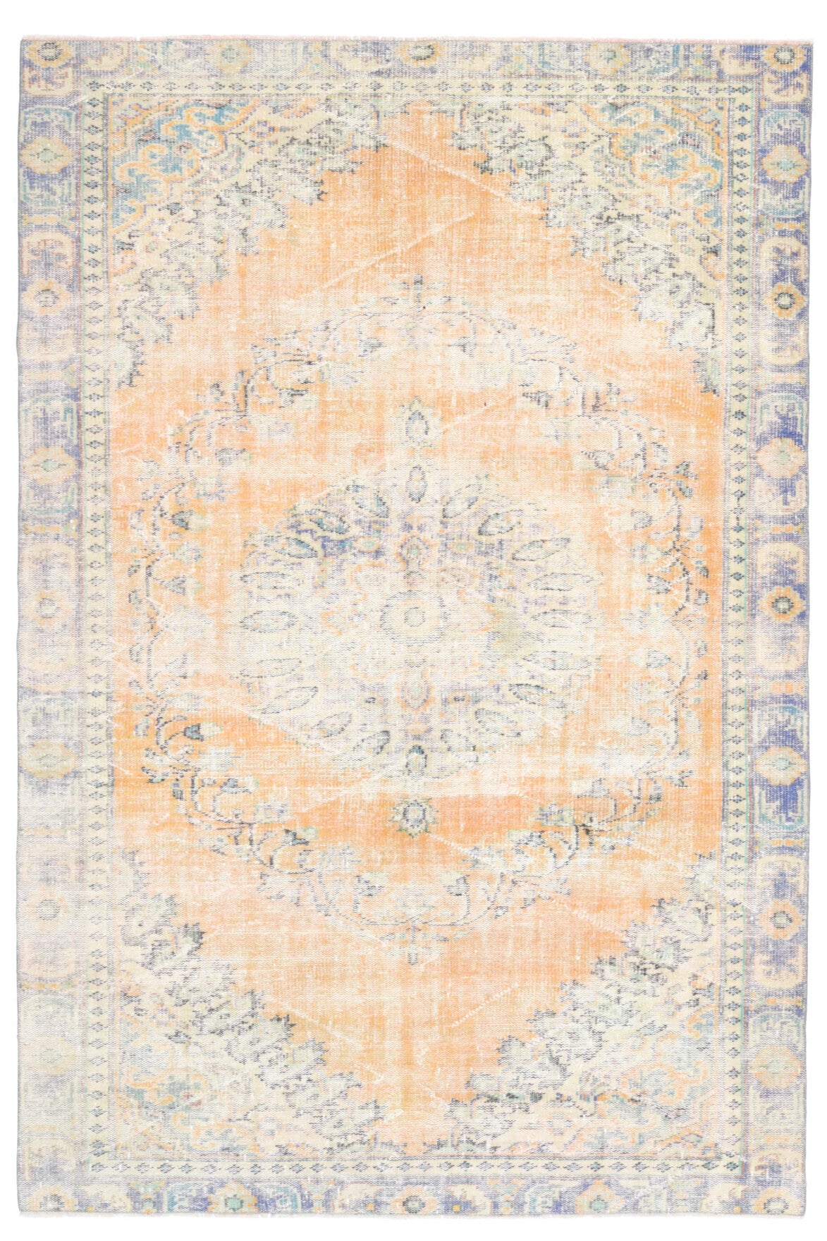 El yapımı vintage halı 183x274 cm oryantal desenli yün - detay görünümü