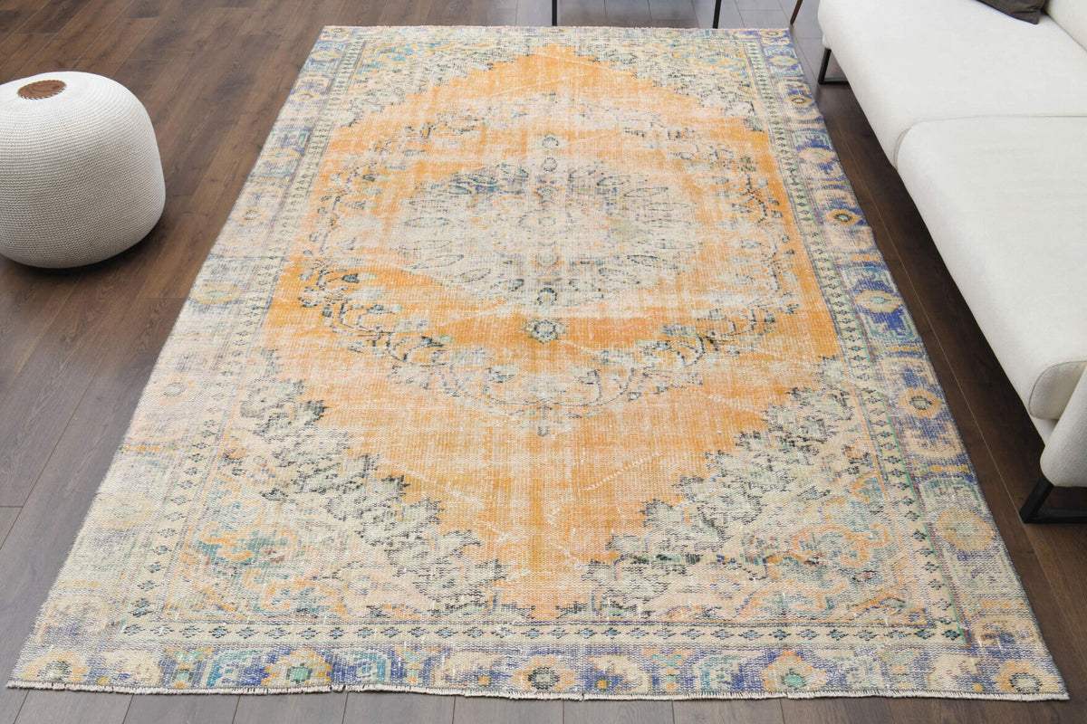 El yapımı vintage halı 183x274 cm oryantal desenli yün - detay görünümü