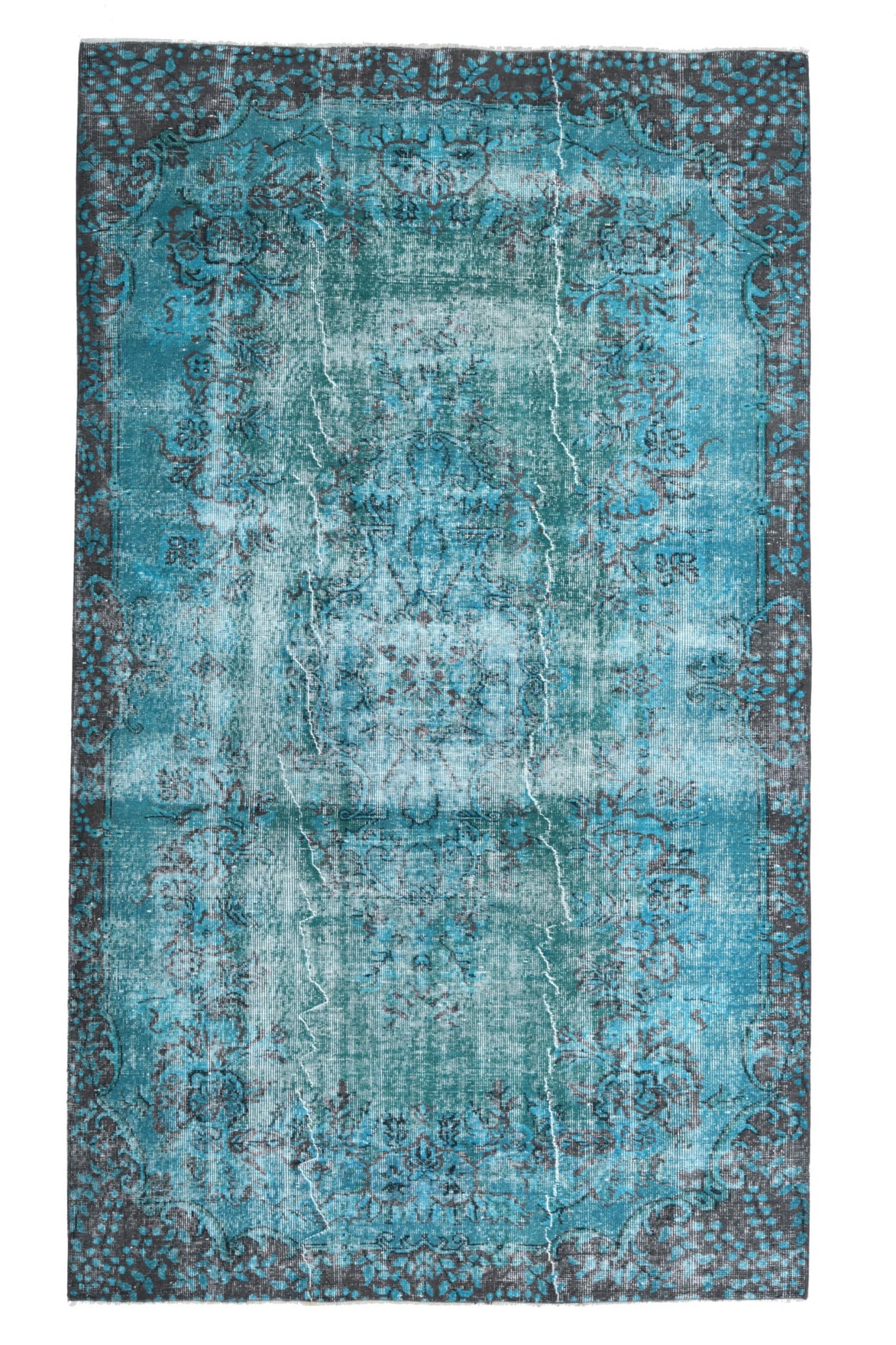 166x283 cm mavi oryantal desenli el dokuma vintage halı – üstten tam görünüm