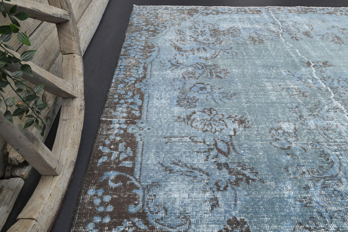 El yapımı vintage halı 183x274 cm oryantal desenli yün - üstten görünüm