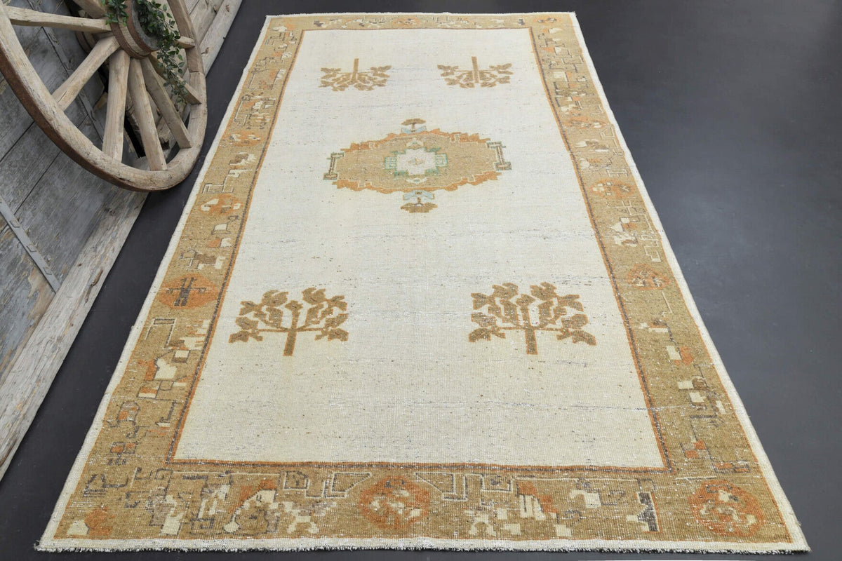 El yapımı vintage halı 193x325 cm oryantal desenli yün - detay görünümü