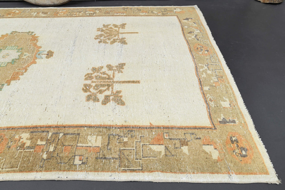 Vintage halı 191x327 cm – bej ve turuncu oryantal desenli, el dokuma