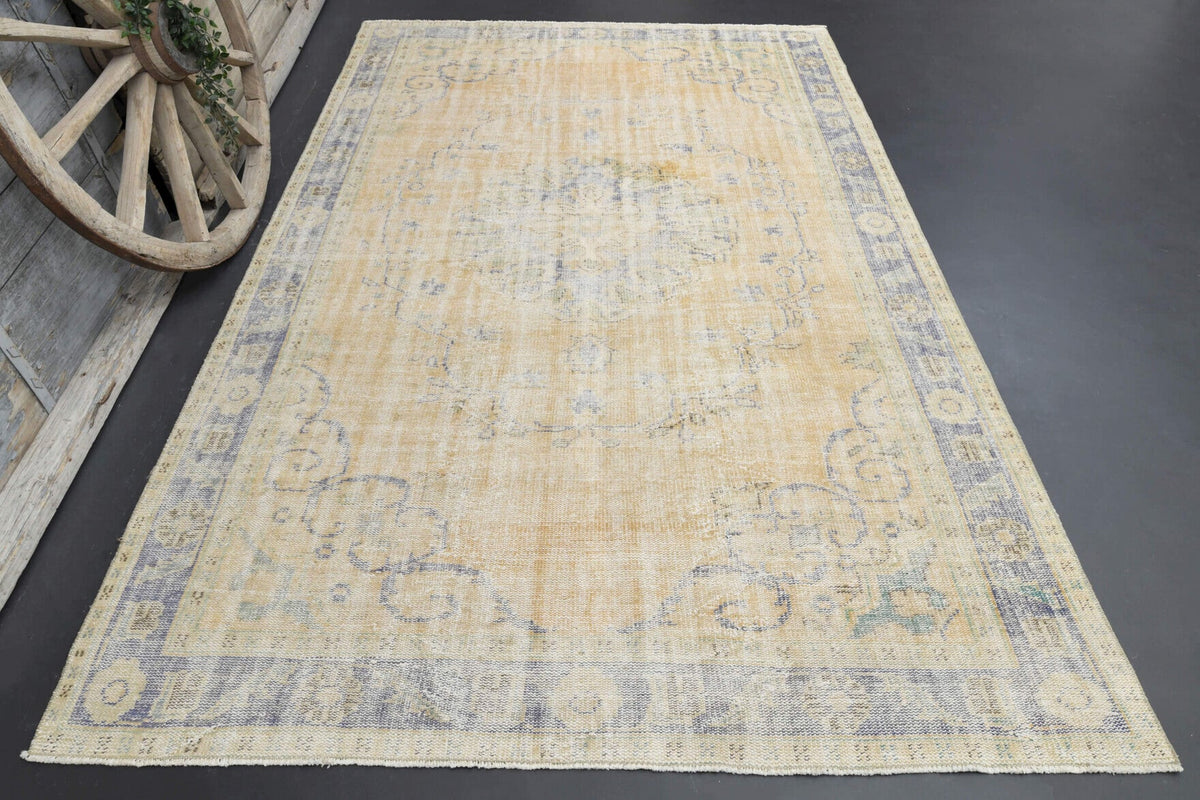 El yapımı vintage halı 183x305 cm oryantal desenli yün - detay görünümü