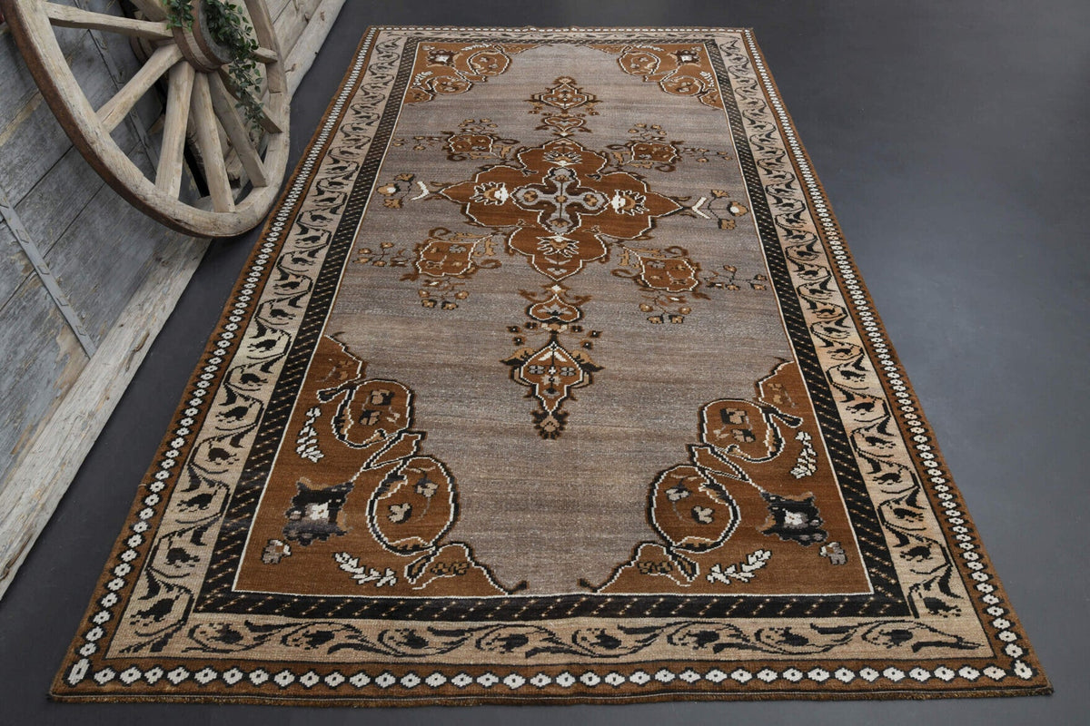 El yapımı vintage halı 193x330 cm oryantal desenli yün - detay görünümü