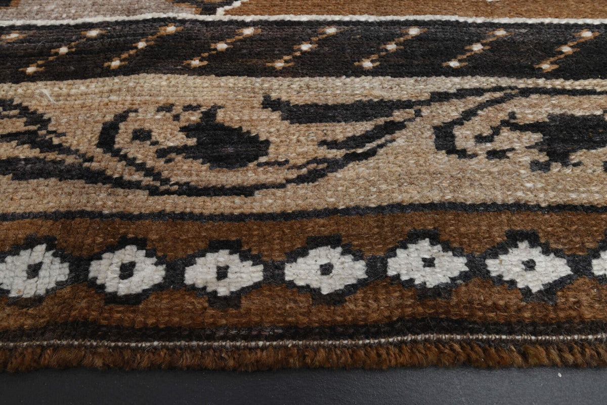 El yapımı vintage halı 193x330 cm oryantal desenli yün - yakın çekim doku detayı