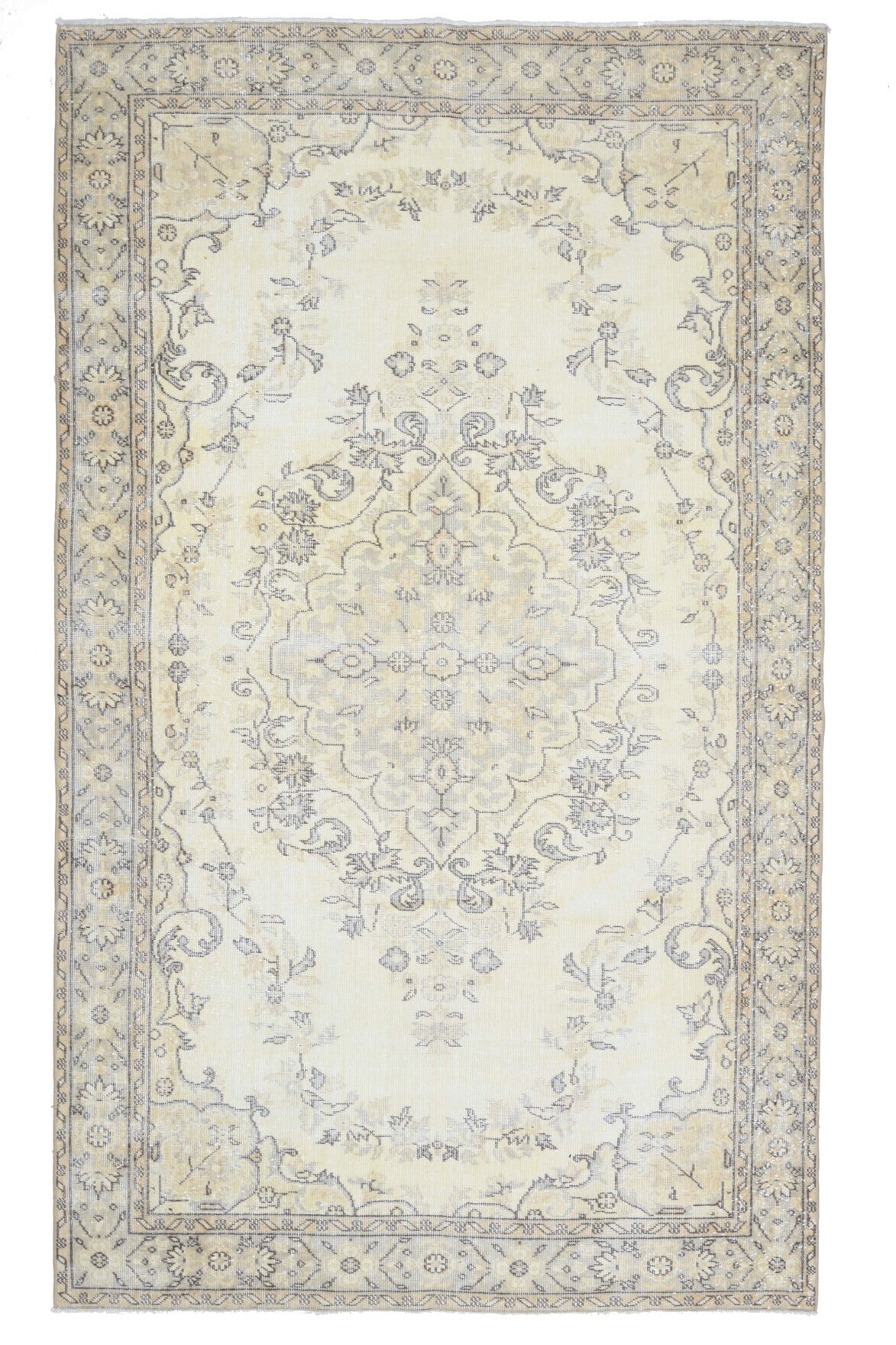 El yapımı vintage halı 183x305 cm oryantal desenli yün - detay görünümü