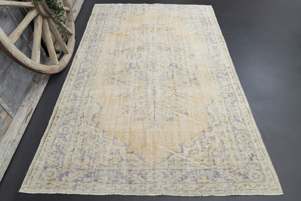 El yapımı vintage halı 152x244 cm oryantal desenli yün - detay görünümü