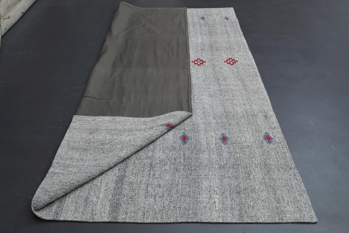 El dokuma vintage kilim 213x286 cm, 2 mm hav, %100 yün