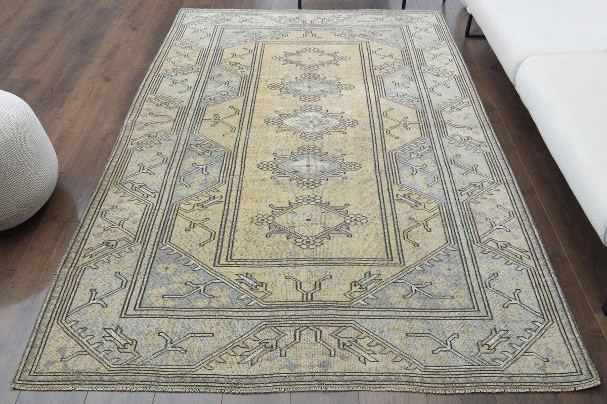 El yapımı vintage halı 170x262 cm oryantal desenli yün - detay görünümü
