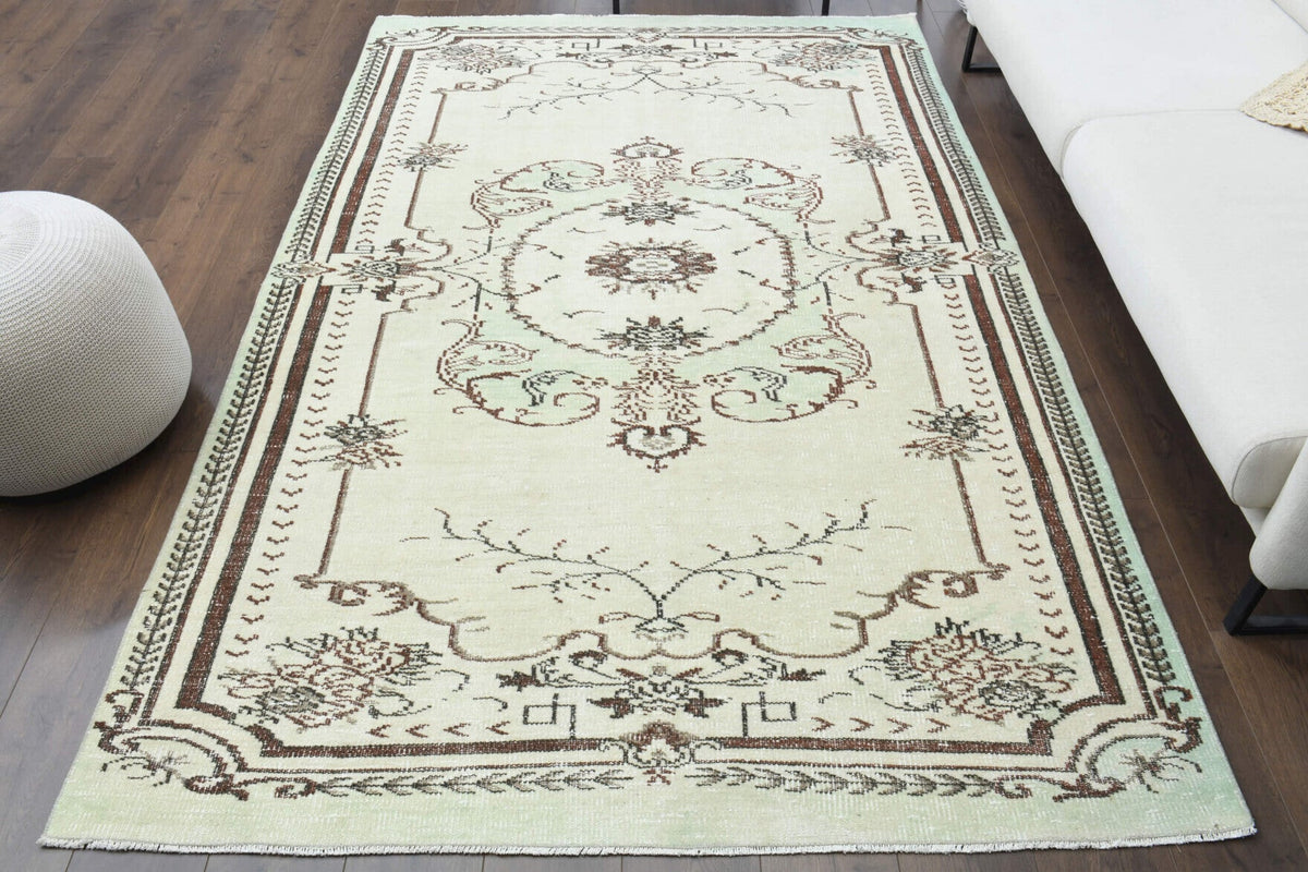 El yapımı vintage halı 170x272 cm oryantal desenli yün - detay görünümü
