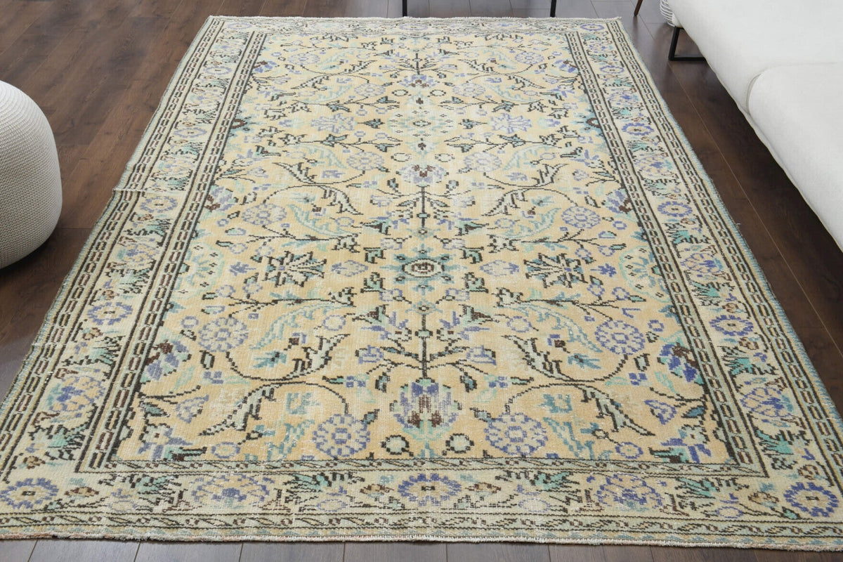 El yapımı vintage halı 185x279 cm çiçek desenli desenli yün - detay görünümü