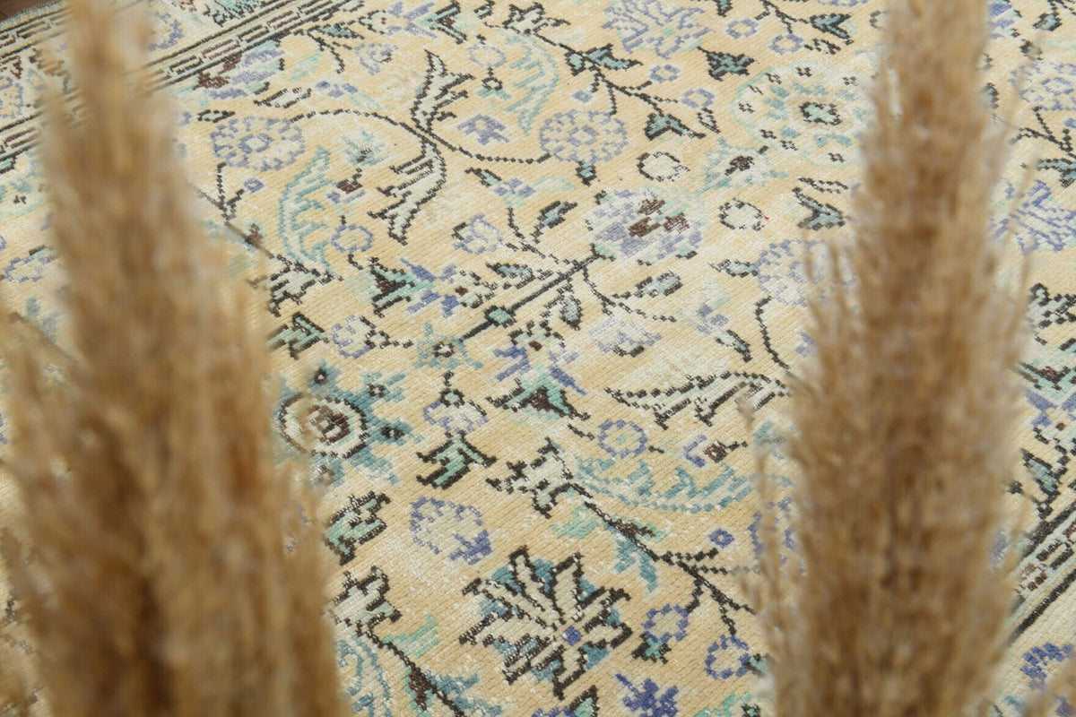 El yapımı vintage halı 185x279 cm çiçek desenli desenli yün - yakın çekim doku detayı
