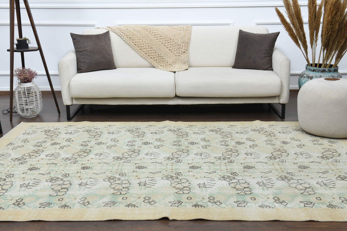El yapımı vintage halı 170x279 cm oryantal desenli yün