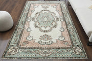 El yapımı vintage halı 152x244 cm madalyonlu desenli yün - detay görünümü