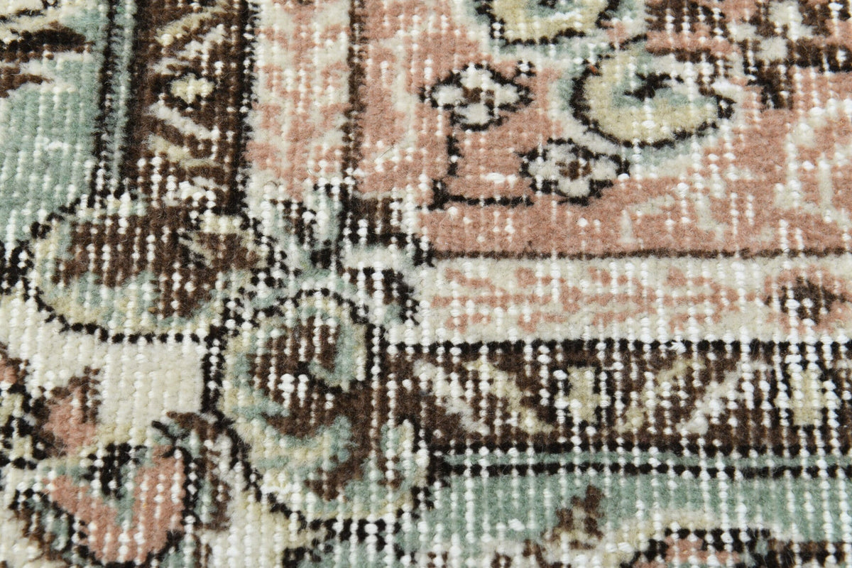 El yapımı vintage halı 152x244 cm madalyonlu desenli yün - kenar ve saçak detayı