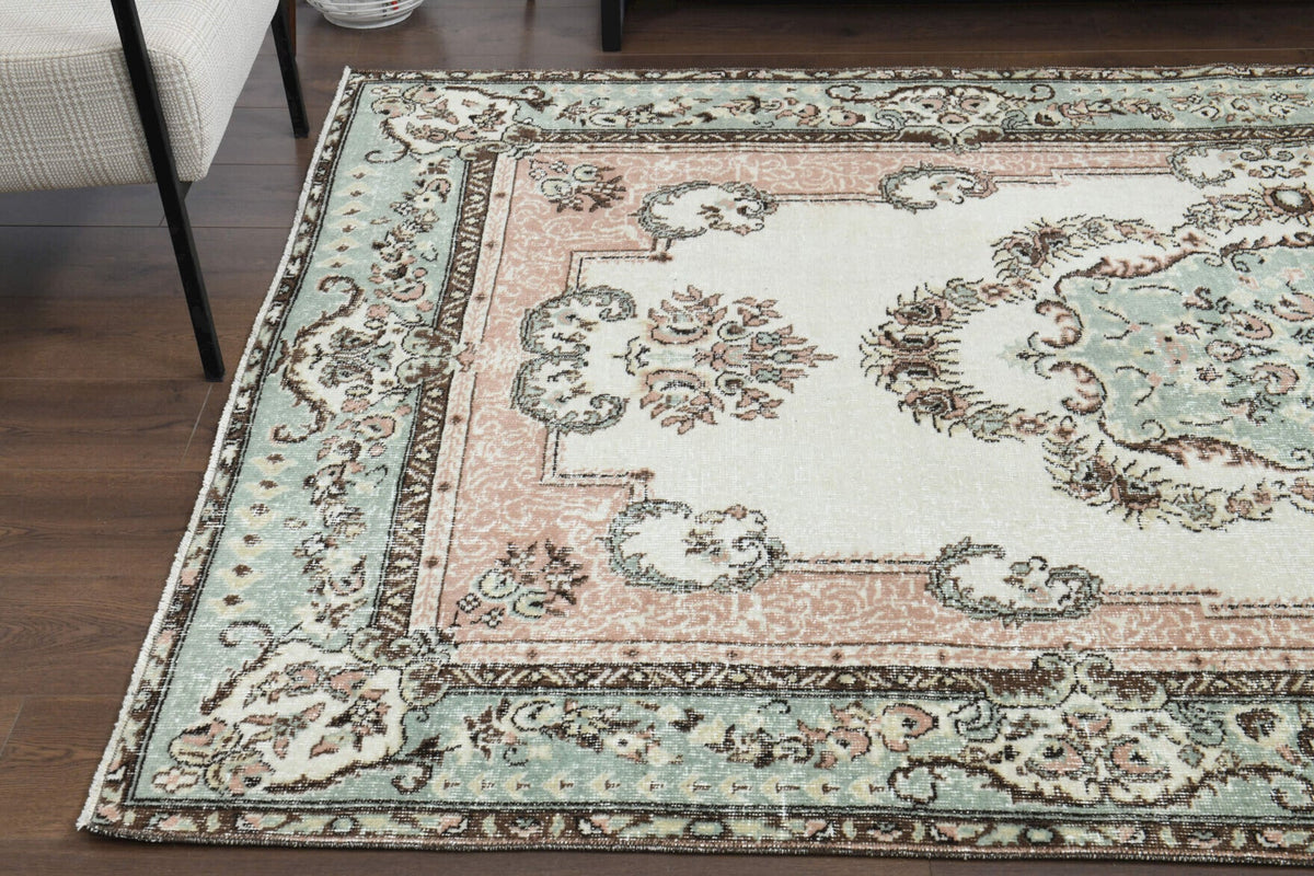 El yapımı vintage halı 152x244 cm madalyonlu desenli yün - desen detayı