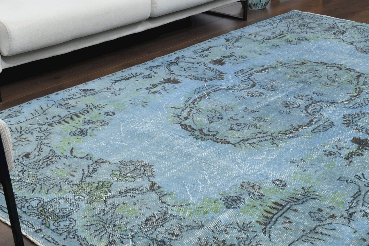 Vintage halı 172x294 cm – mavi oryantal desenli, el dokuma