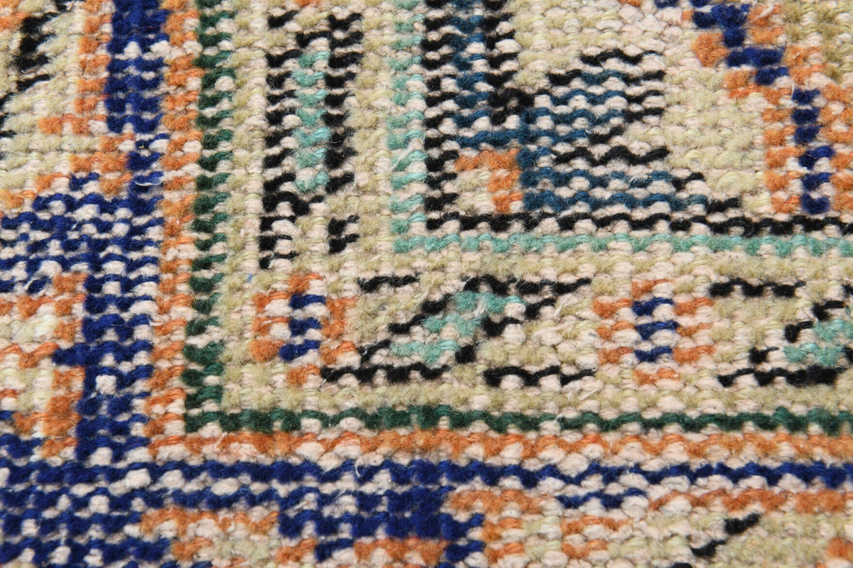 El yapımı vintage halı 152x244 cm oryantal desenli yün - kenar ve saçak detayı
