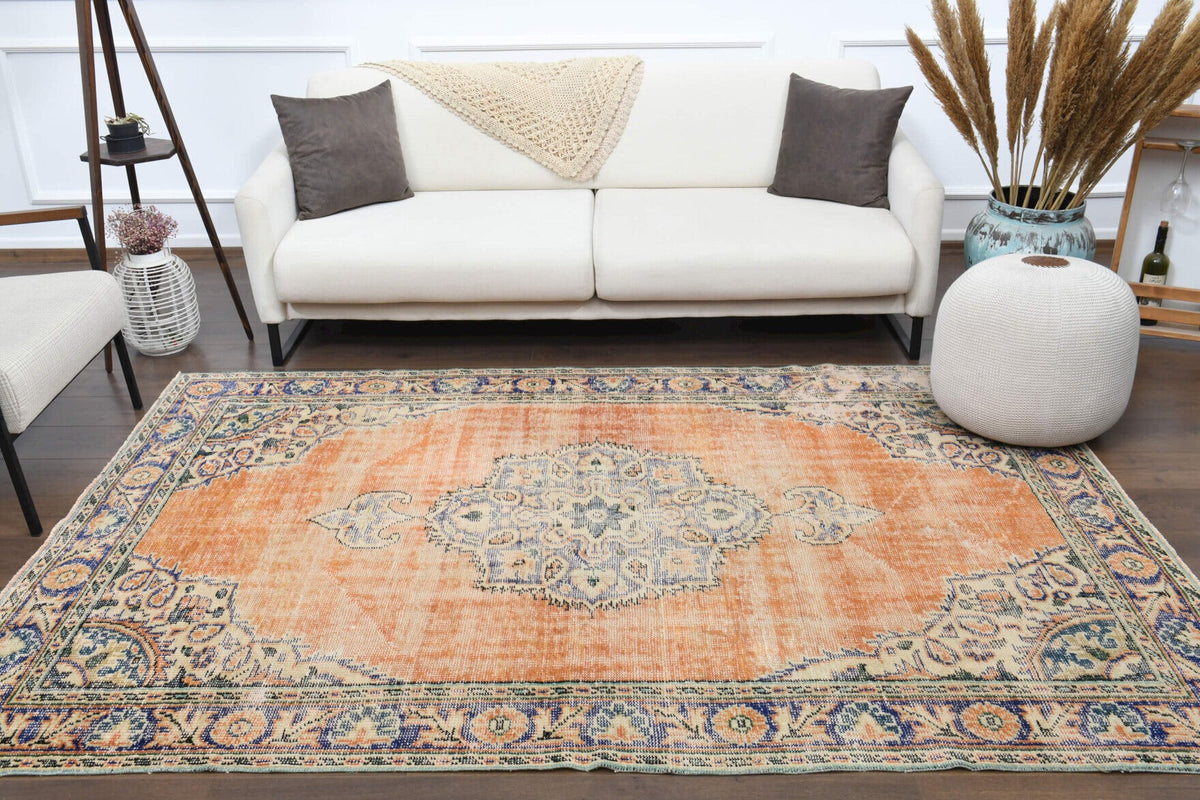El yapımı vintage halı 152x244 cm oryantal desenli yün