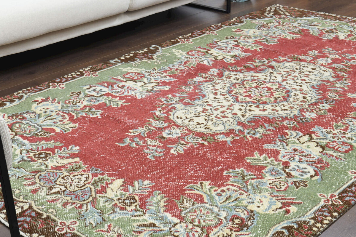 Vintage halı 164x287 cm – bej, turuncu ve pembe oryantal desenli, el dokuma