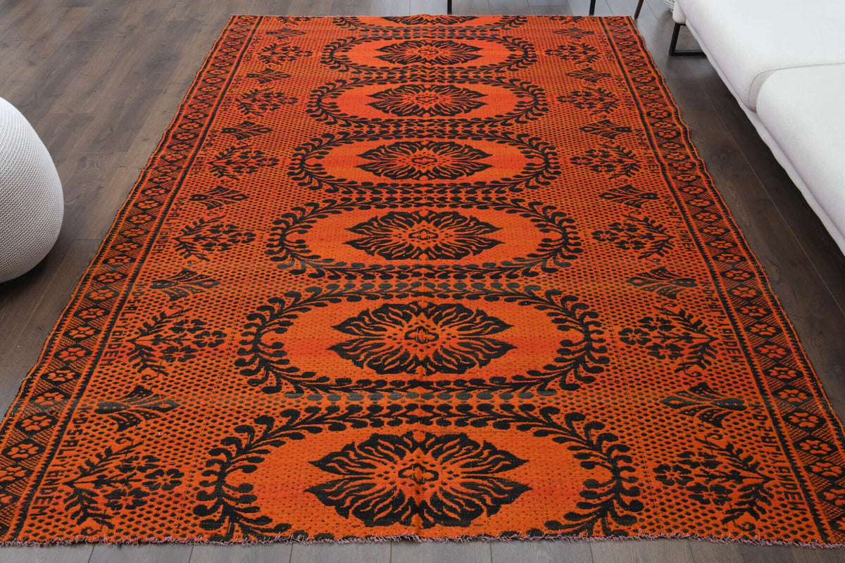 1970'lerden Anadolu kökenli oryantal desenli el dokuma vintage halı, 186x272 cm