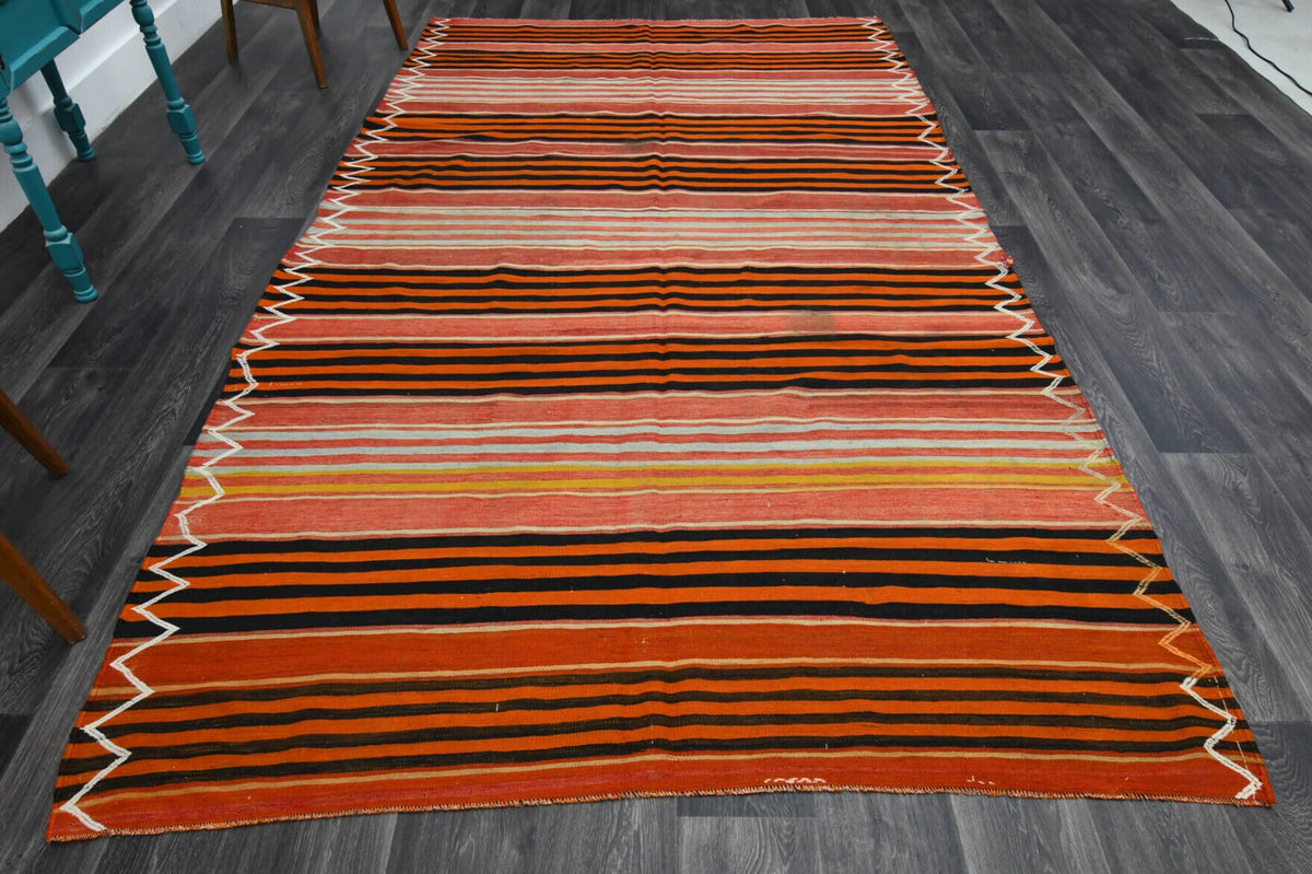 1960'lardan Anadolu kökenli çizgili el dokuma vintage kilim, 188x326 cm