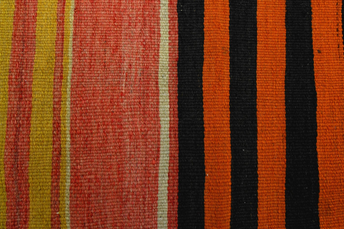 Vintage kilim 188x326 cm – turuncu, kırmızı ve kahverengi çizgili, el dokuma
