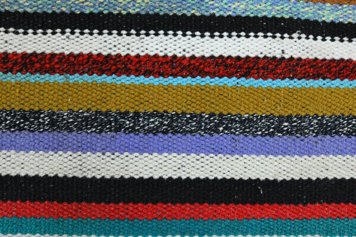 Vintage kilim 156x284 cm – mavi ve kırmızı çizgili, el dokuma
