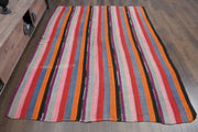 1960'lardan Anadolu kökenli çizgili el dokuma vintage kilim, 187x250 cm