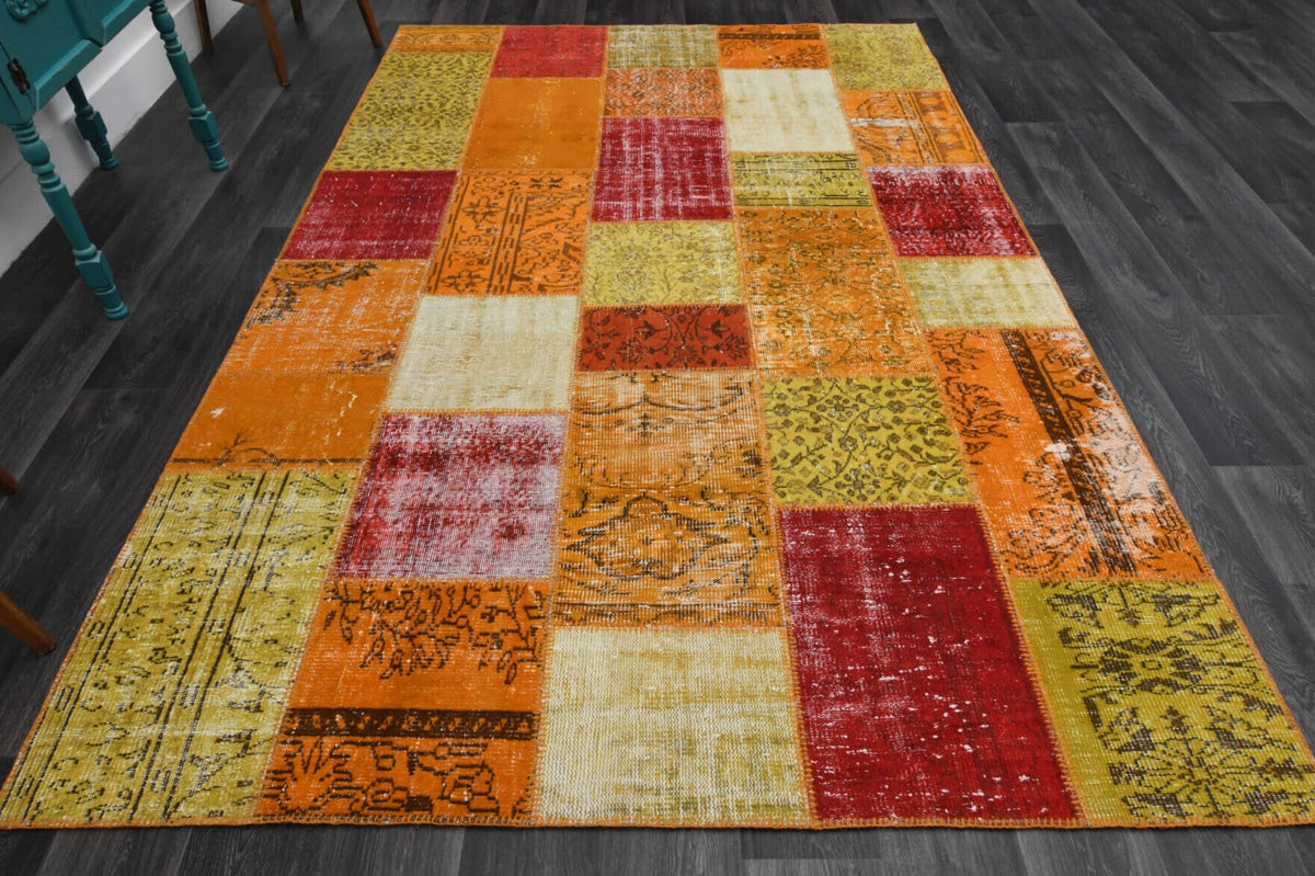 El yapımı vintage halı 201x302 cm çiçek desenli desenli yün - detay görünümü